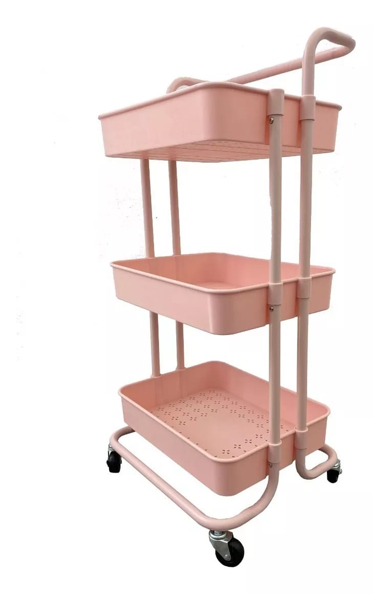 CARRITO 3 NIVELES PLASTICO ROSA