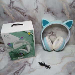 AUDIFONOS CON OREJITAS Y HUELLA CELESTE